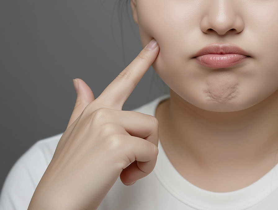 하안부 볼살 때문에 윤곽주사를 고민하고 있는 여성